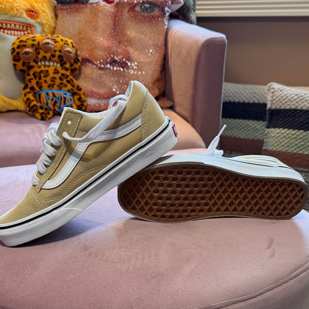 Vans Old Skool Low Top Sneakers in Tan and White